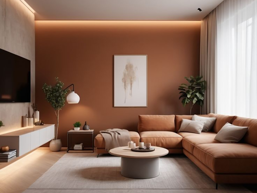 Jedan zid može biti urađen u tonu koji će stvarati atmosferu u dnevnom boravku.