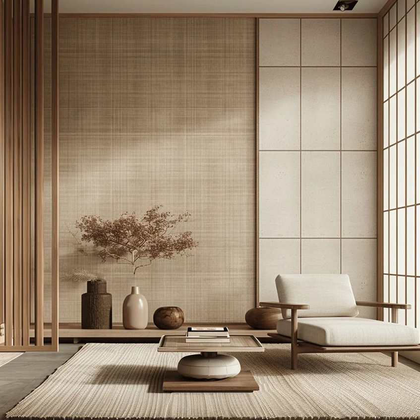 Japanski stil dnevene sobe je kombinacija prirodnih materijala