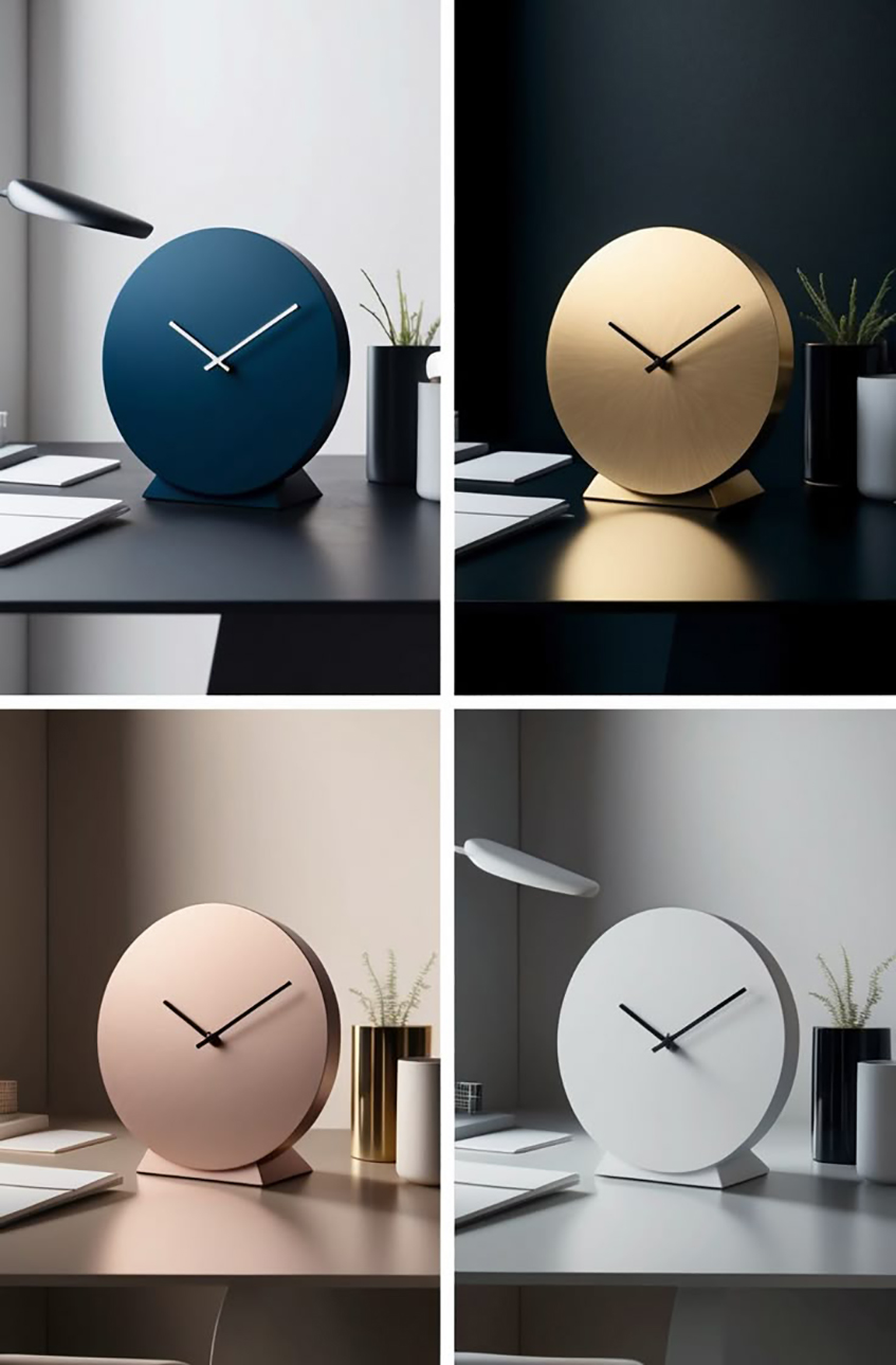 Satovi u različitim bojama metala su vrlo dekorativni u enterijeru