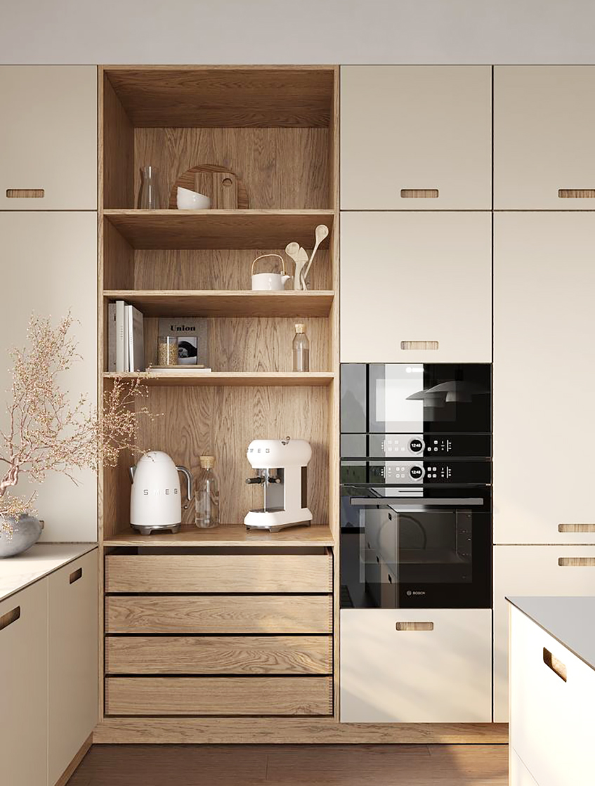 Dizajnerski kefe-aparati u modernoj minimalističkoj kuhinji